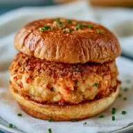 Crispy Lobster Cake Burger with Caper Sauce