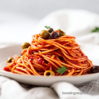 Pasta Puttanesca for 4 Servings Recipe Card