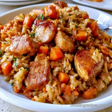 Chicken and Rice: One-Pot Golden Recipe Card