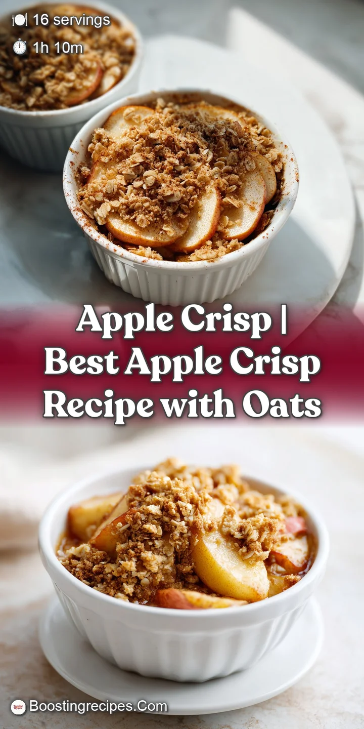 Close-up of a crisp, golden oat topping with syrup dripping over softened cinnamon-infused apple wedges.