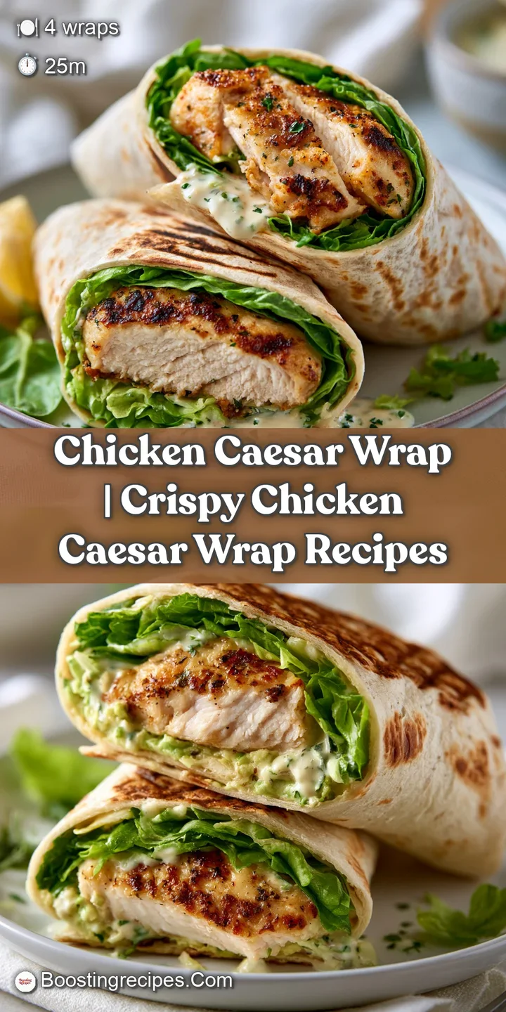 Extreme close-up of creamy Caesar dressing dripping over crisp romaine and golden-brown chicken in a soft wrap.