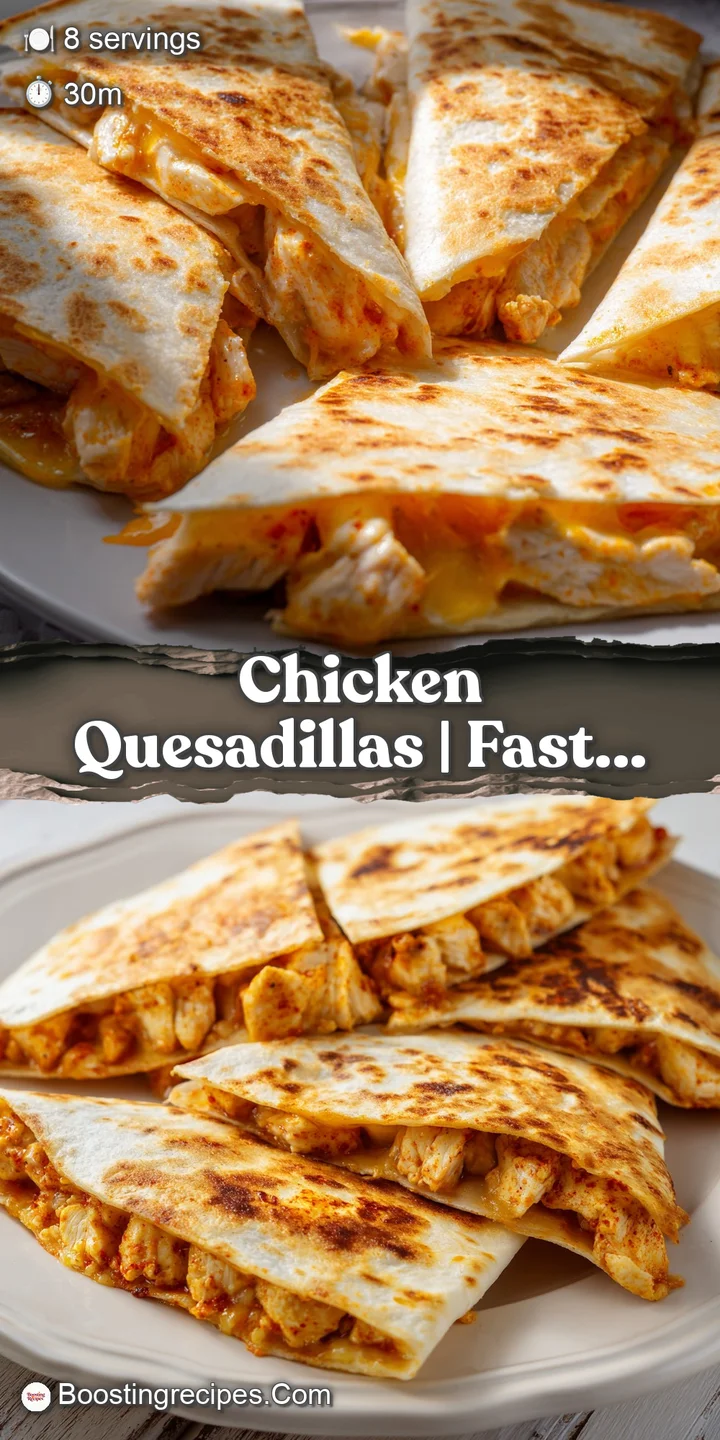 Close-up of melted, bubbly cheese and seasoned chicken filling peeking through a crisp, toasted flour tortilla.