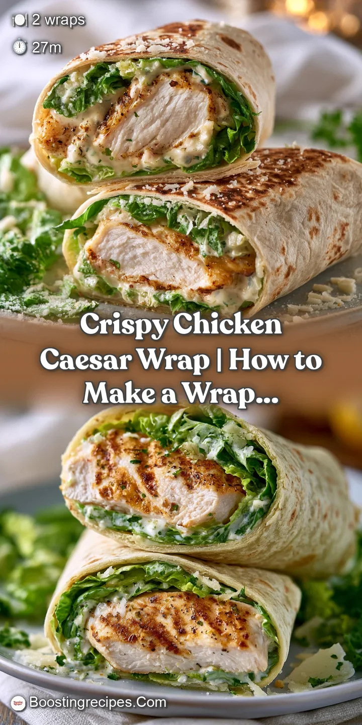 Extreme close-up of golden breaded chicken and bright green romaine leaves drizzled with rich, creamy Caesar sauce.