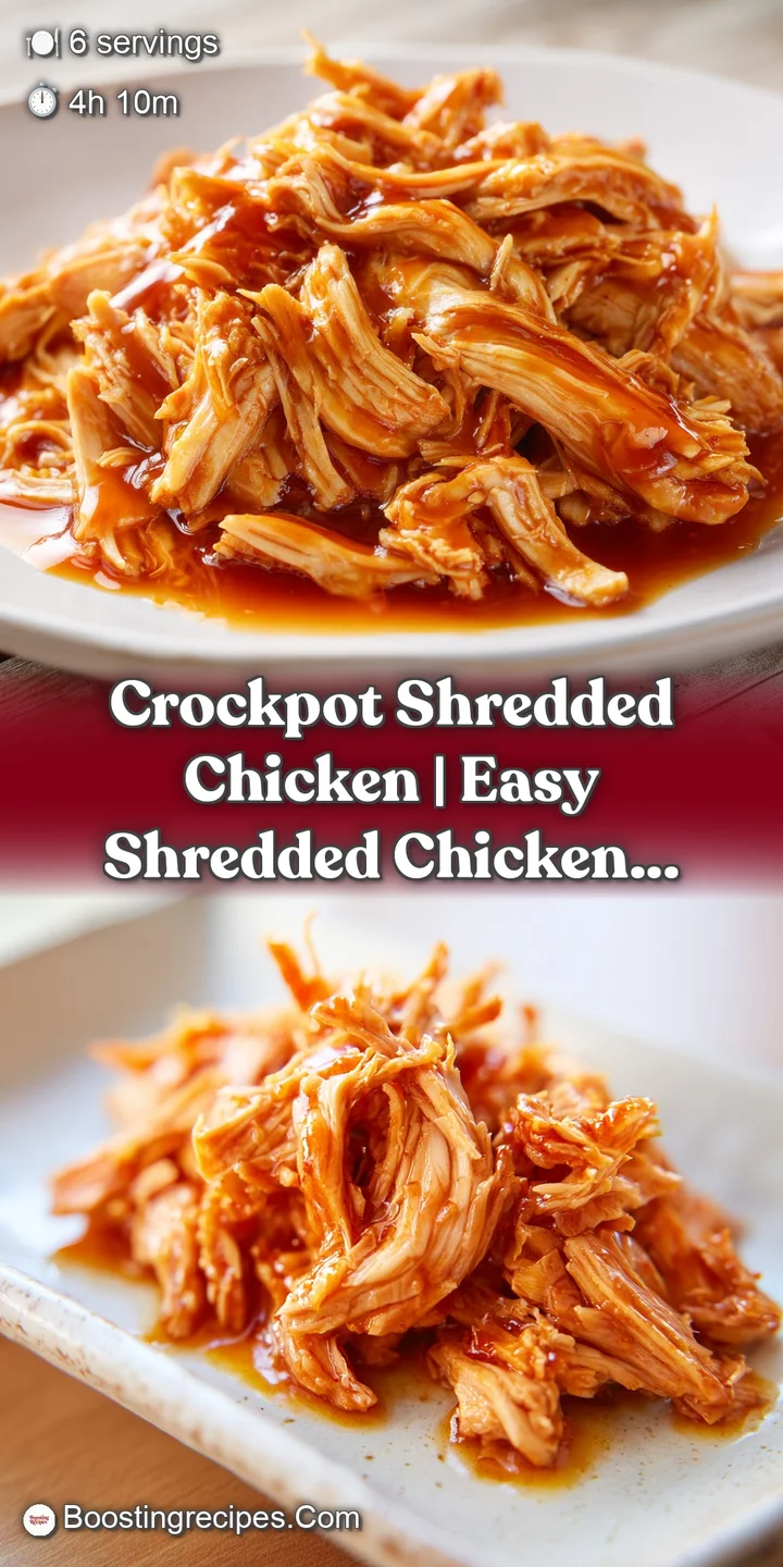 Close-up of succulent, moist shredded chicken fibers glistening with savory juices and a touch of black pepper.