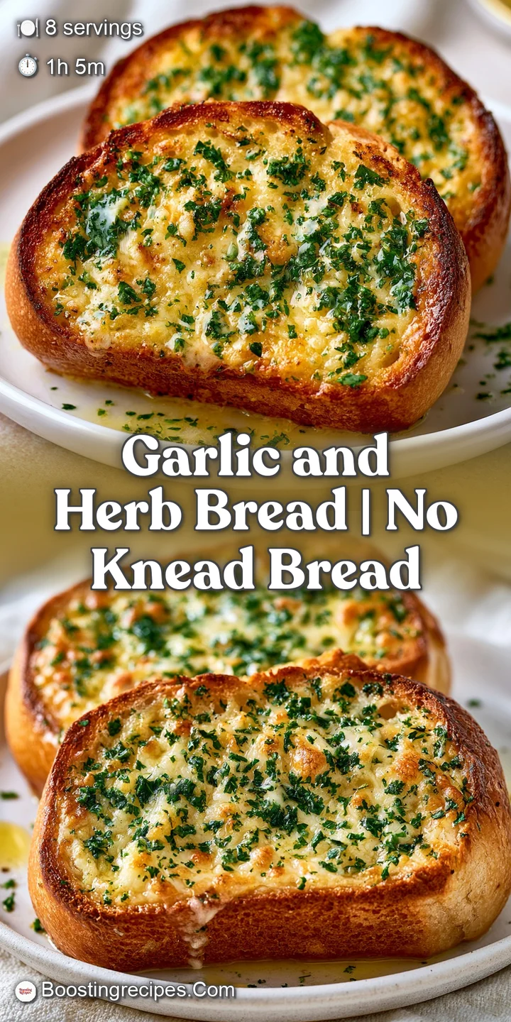 Extreme close-up of a crusty, golden bread surface with melted garlic butter and aromatic green herb flecks.