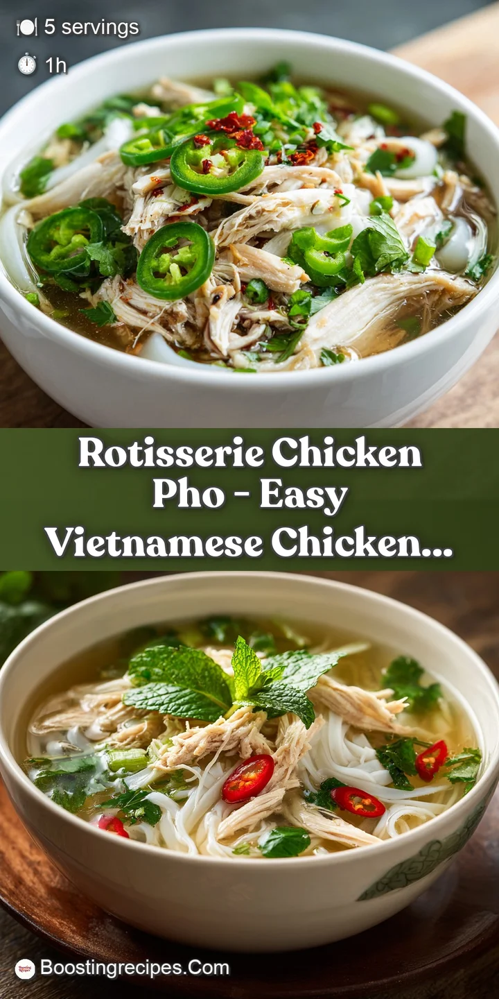 Close-up of silken rice noodles submerged in a rich, clear broth, topped with shredded chicken and fresh cilantro.