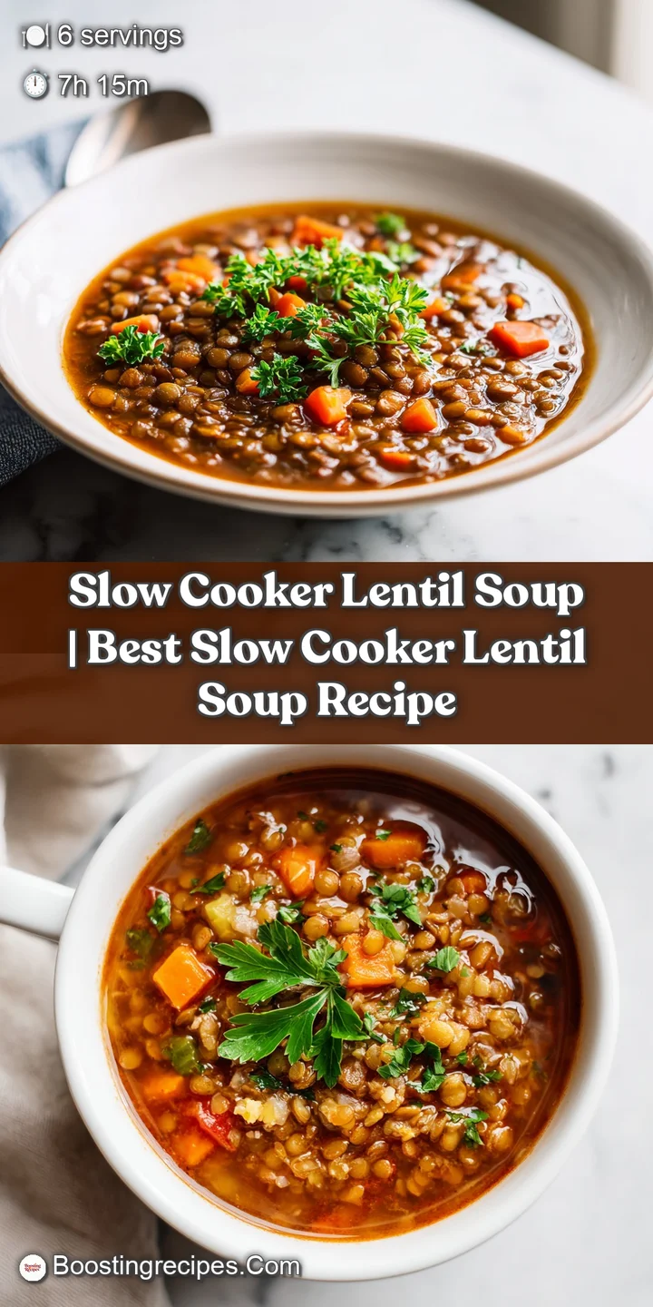 Close-up of tender lentils and colorful vegetables in a rich, savory broth, glistening slightly.