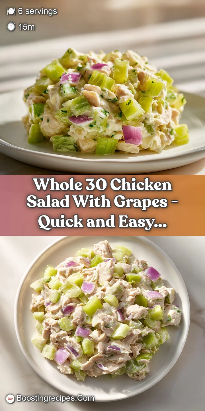 Extreme close-up of glossy purple grapes and tender white chicken chunks folded into a rich, creamy dressing.