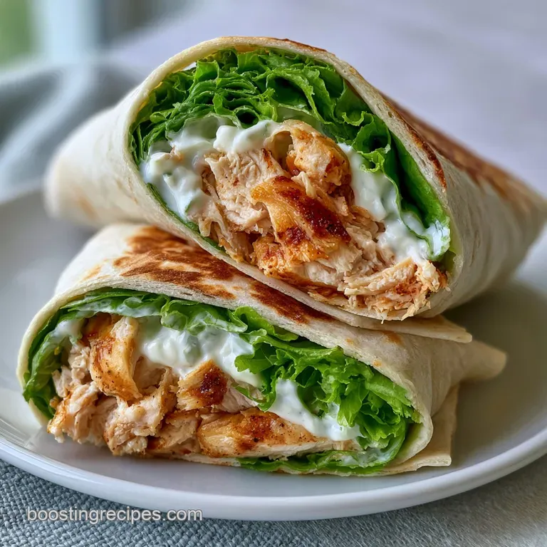 Two halved toasted wraps on a slate platter, paired with a side salad and a small bowl of creamy Caesar dressing.