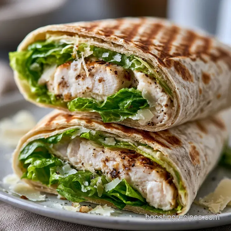 Two halves of a grilled wrap resting on a white plate with a side of crisp greens and a sprinkle of parmesan.