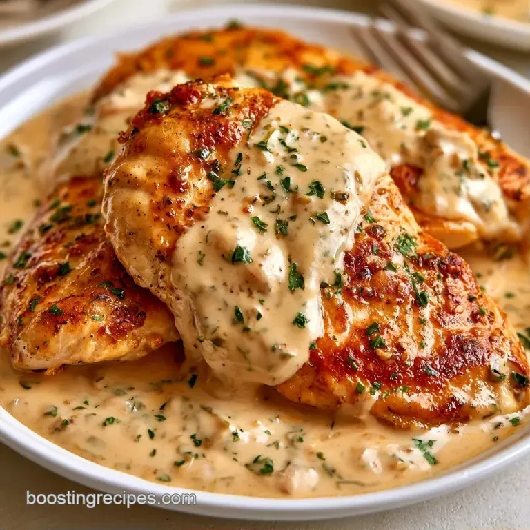 Sliced golden poultry atop a bed of steamed greens, drizzled with a rich garlic cream and garnished with chives.