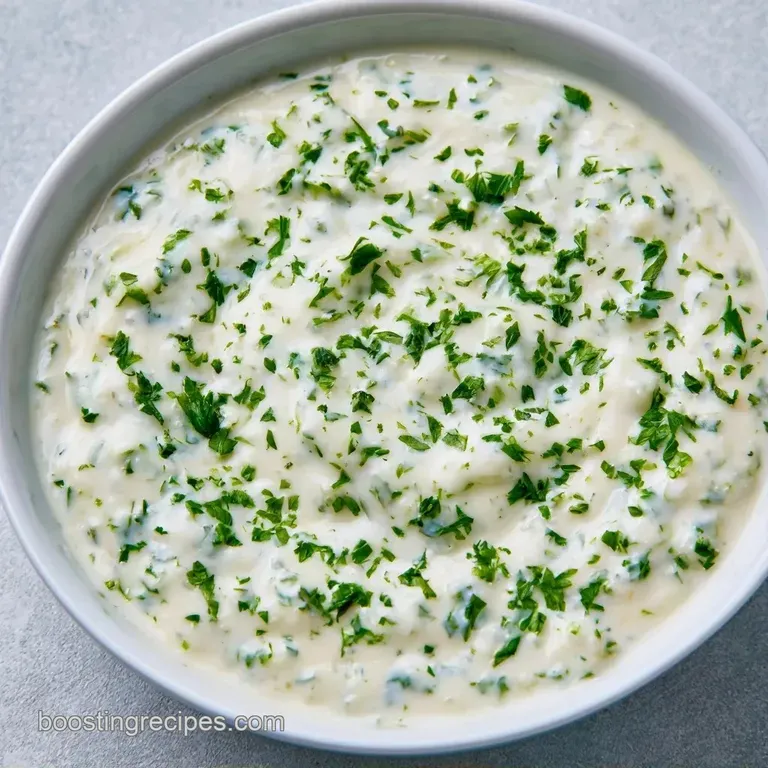 A white porcelain bowl filled with a silky white sauce and bright red lobster, garnished with a sprig of green parsley.
