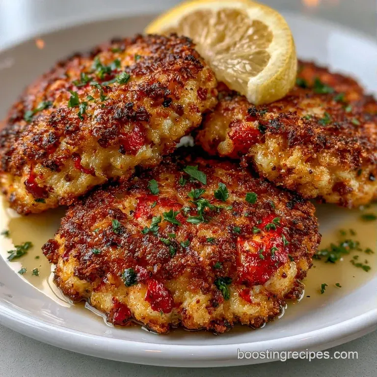 Three seared seafood patties arranged on a white plate with swirls of aioli and a sprinkle of fresh green parsley.