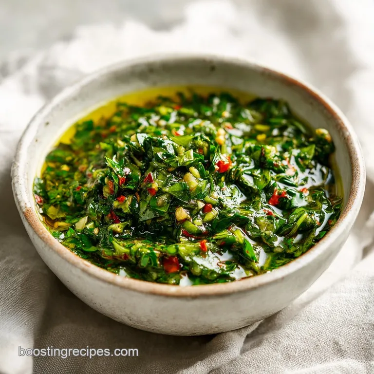 A bright green herb sauce artfully drizzled over grilled steak, showcasing fresh parsley.