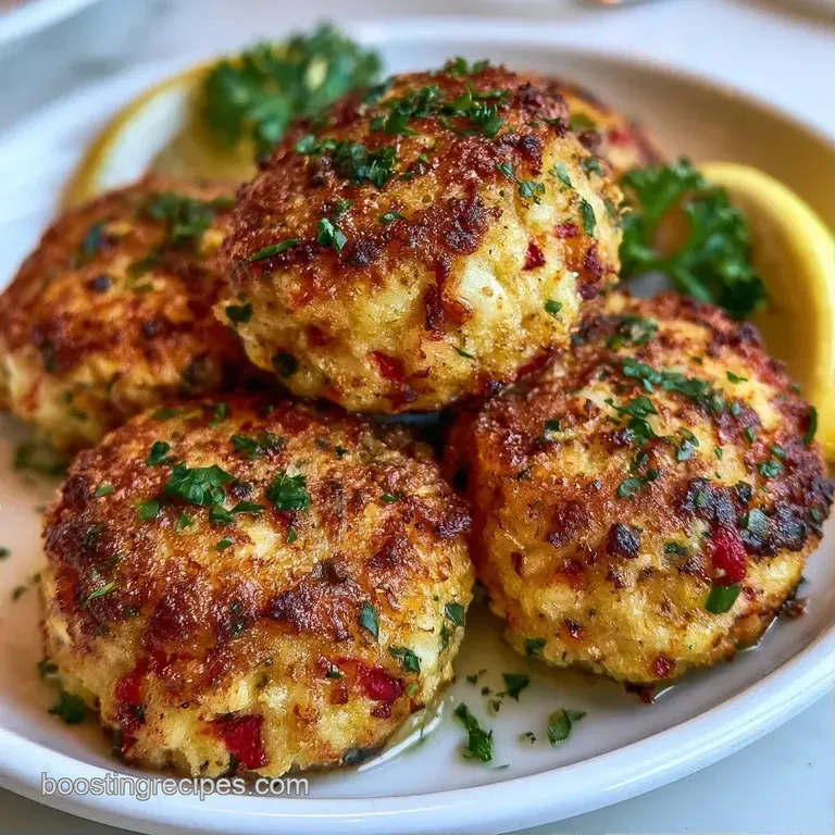 Two golden-brown seafood patties on a modern slate platter with swirls of creamy aioli and fresh green herbs.