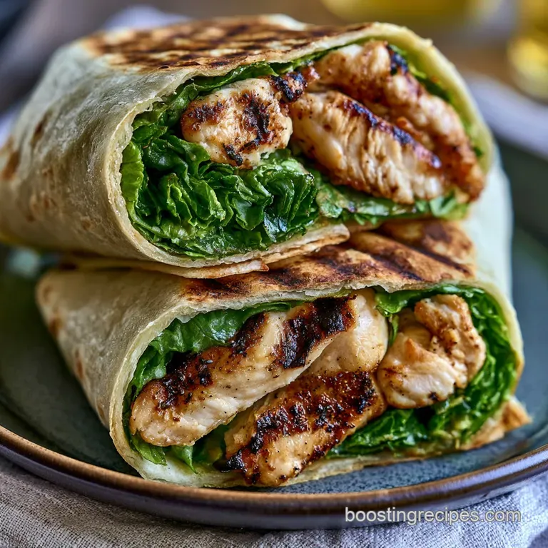 Two diagonally sliced wraps on a rustic board with a side of creamy dressing and a sprig of fresh green parsley.