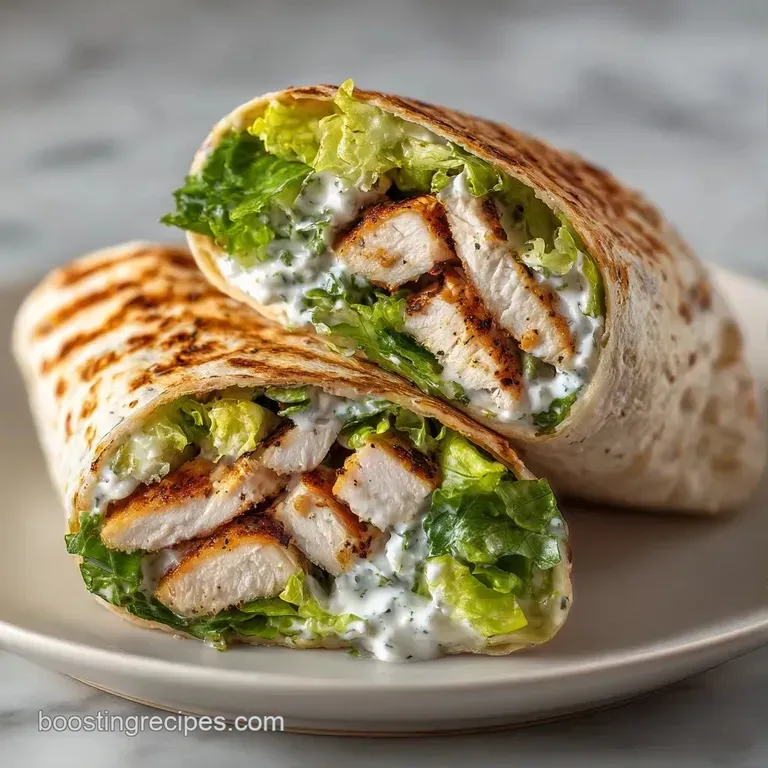 Two wrap halves on a white ceramic plate with a side of fresh greens and a small bowl of creamy dressing.