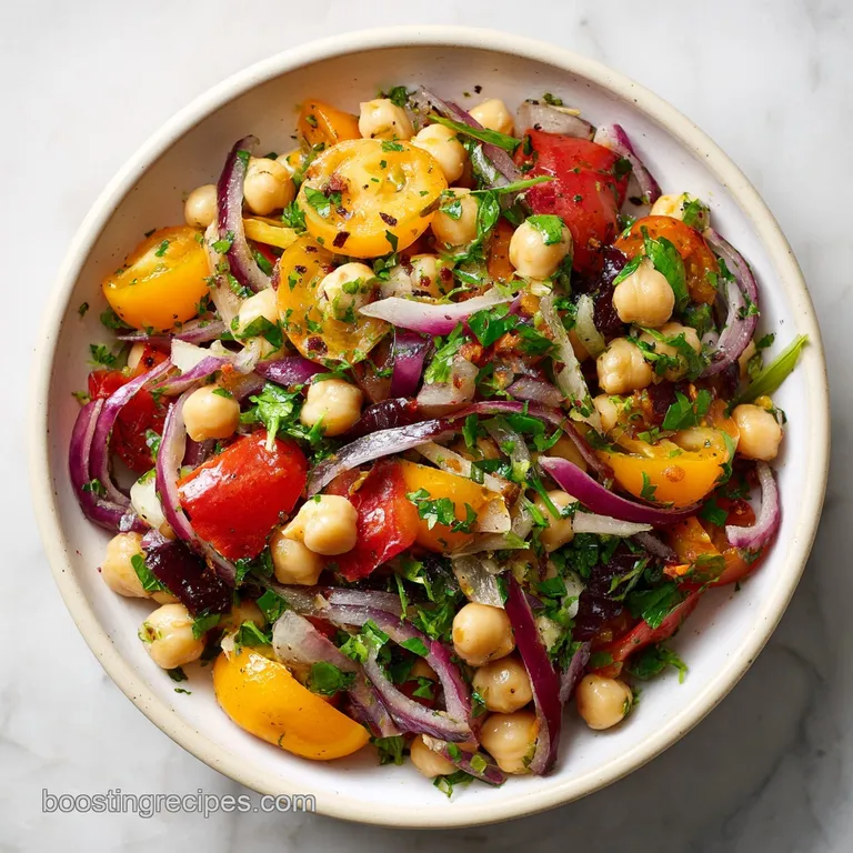 Neatly arranged chickpea salad with crumbled feta and bright dill, served in a ceramic bowl.