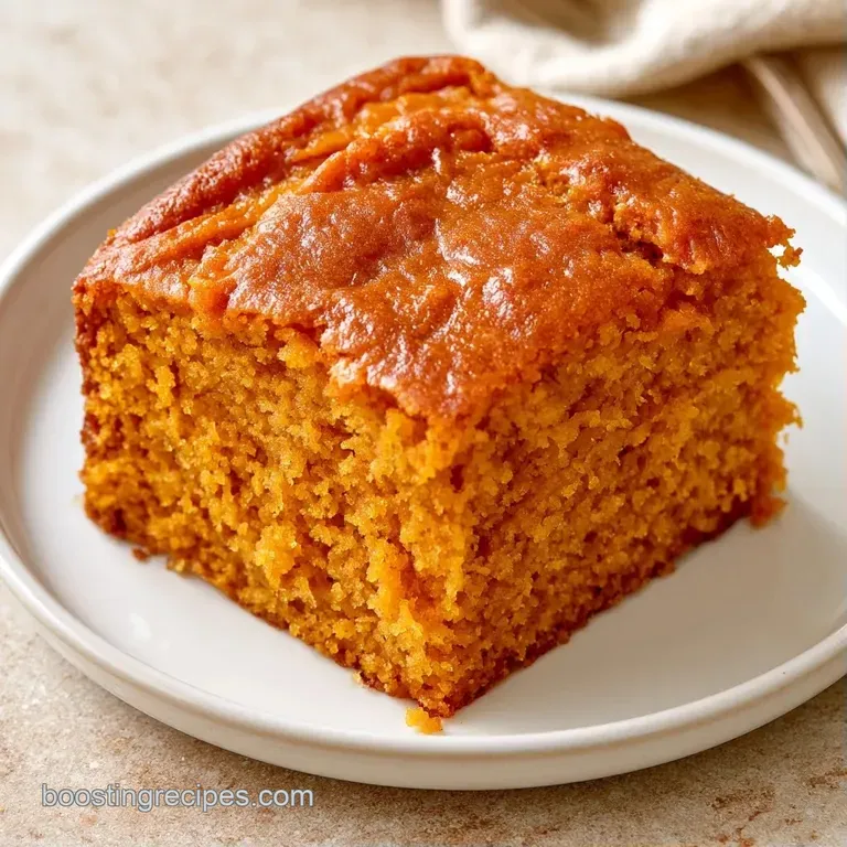 Slices of orange-hued cake paired with creamy yogurt and toasted pecans on a slate platter with autumn leaves.