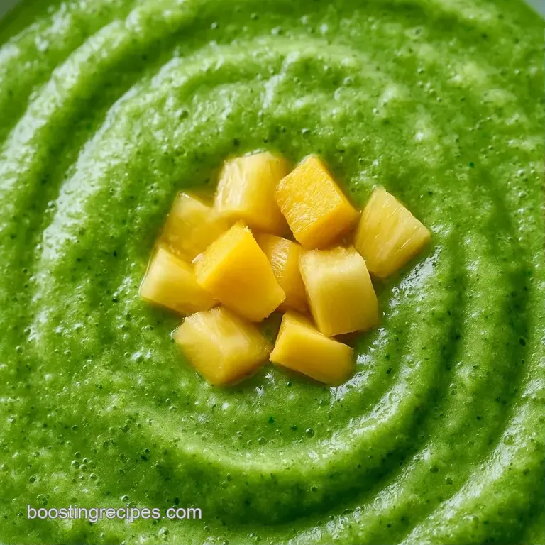 Vibrant green blend in a chilled glass resting on a wooden tray with fresh kiwi slices and mint garnish nearby.